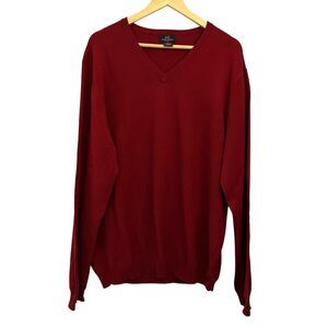 Brooks Brothers 346 Red Stretch Merino Wool V-Neck Sweater Size XL